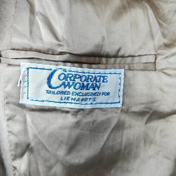 Vintage Camel Hair Blazer Size 10 Corporate Woman Lined Jacket Leather Buttons - Picture 10 of 11